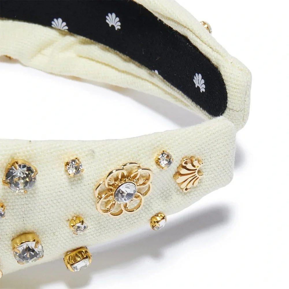NWT Lele Sadoughi Marigold Crystal Embellished Knotted Headband Ivory